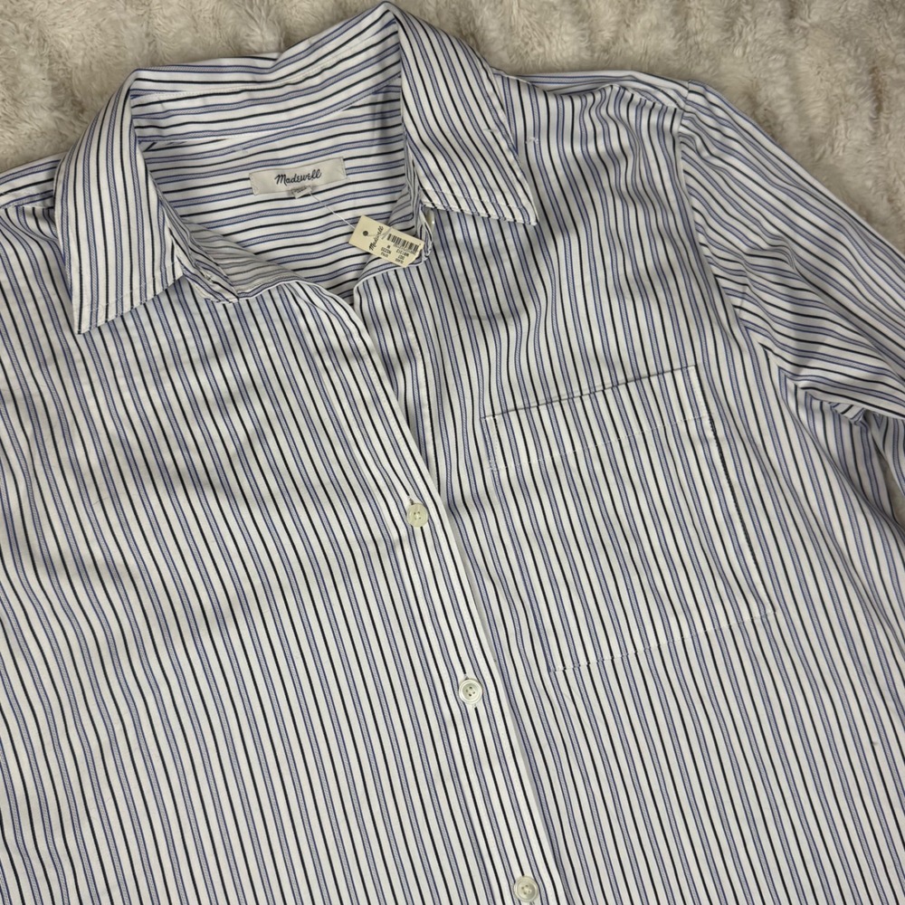 Madewell Blue White Striped Button Front Shirt Dress Medium NWT
